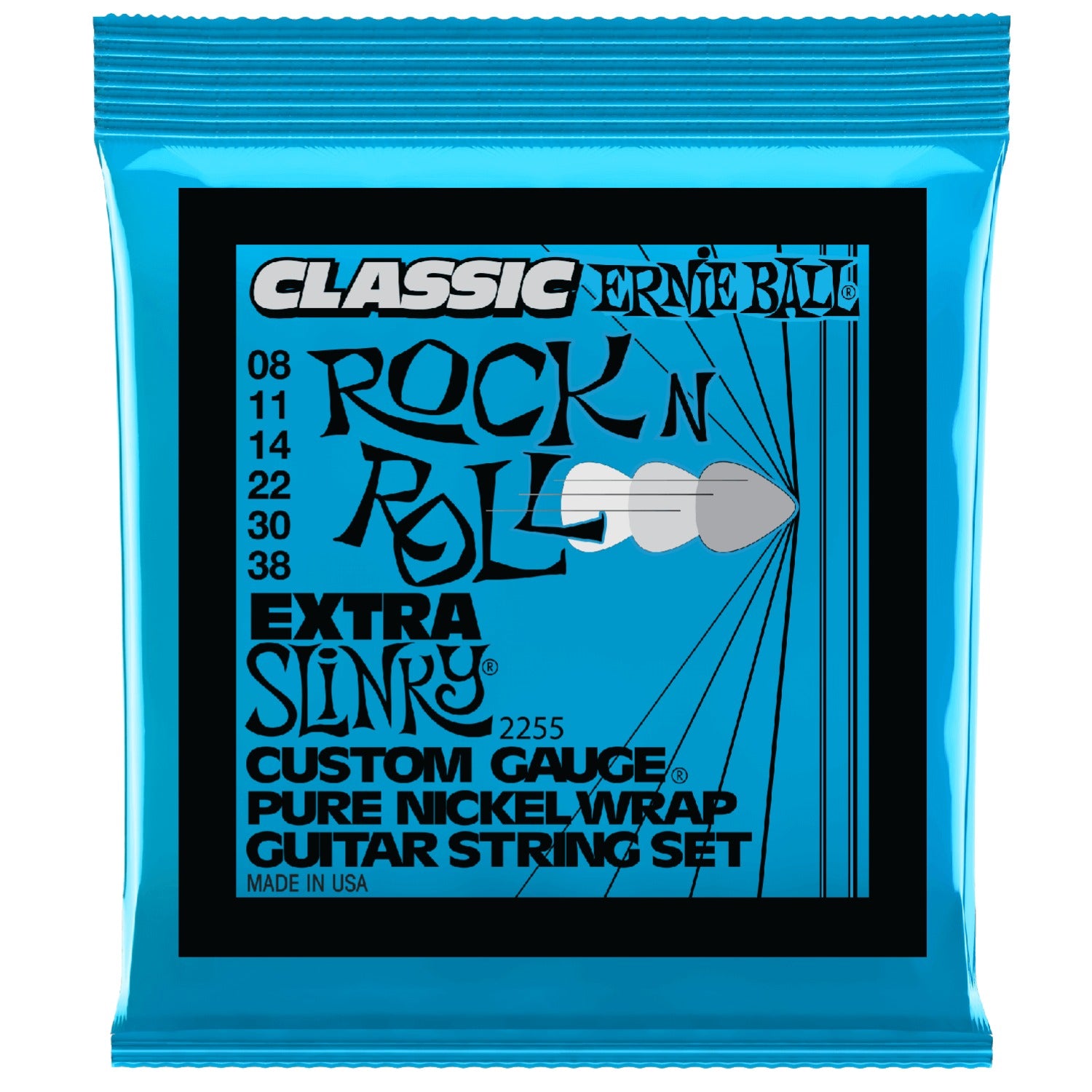 Ernie Ball 2255 Classic Rock N Roll Extra Slinky Pure Nickel 8-38 Electric Guitar String Set