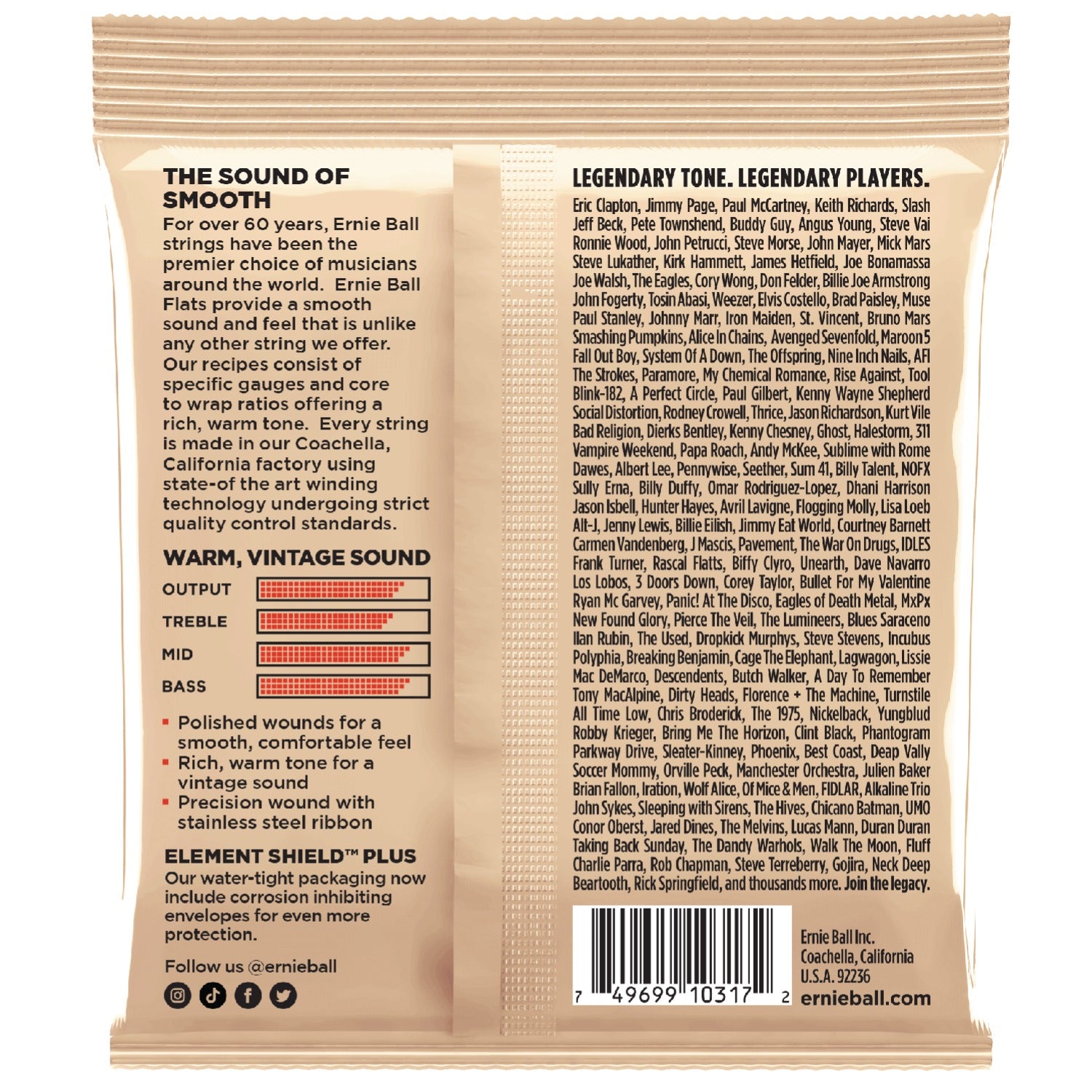 Ernie Ball Medium-Light Flatwound Electric Guitar Strings - 12-52