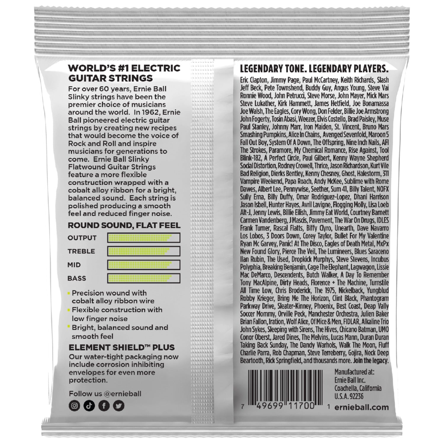 Ernie Ball 2591 Regular Slinky Flatwound Electric Guitar Strings - .010-.046