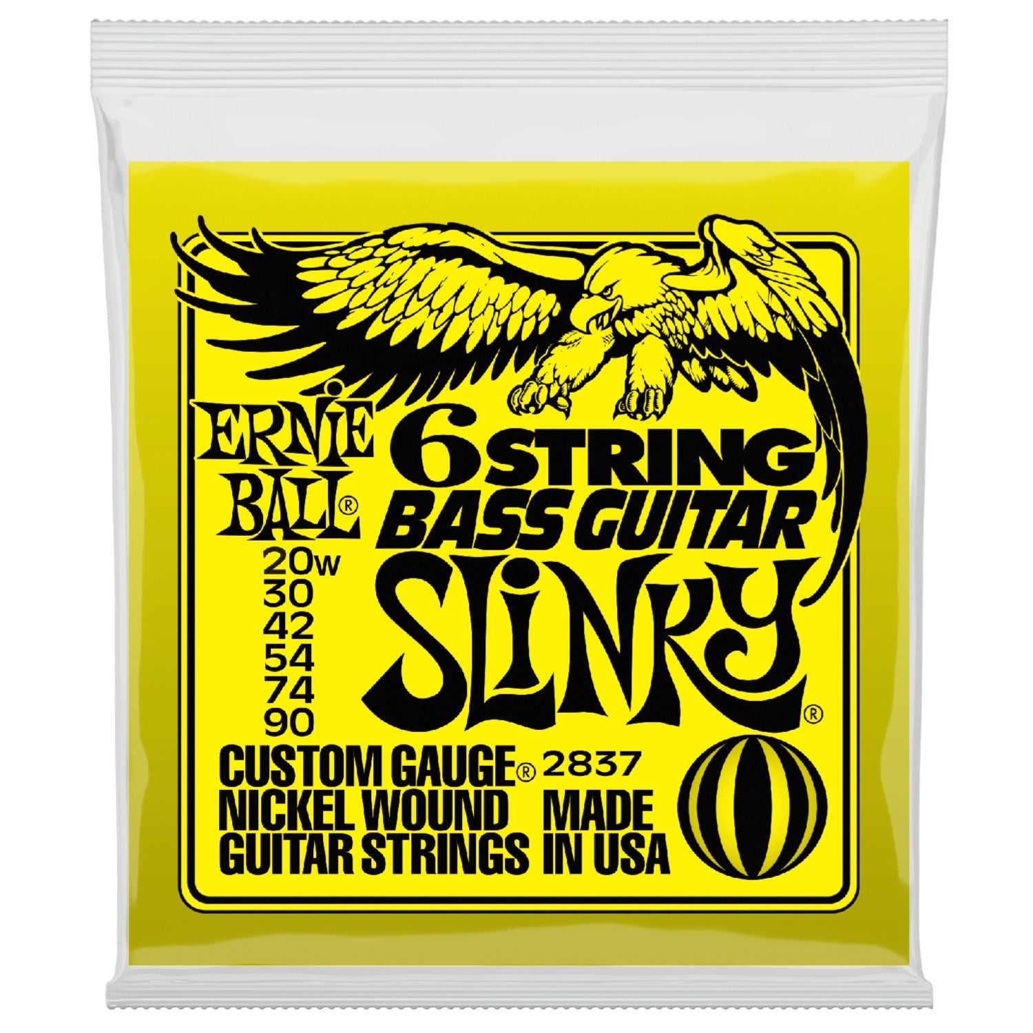 Ernie Ball 2837 Slinky Bass Guitar Strings 6-Strings With Small Ball End 29 5/8 Scale - 20-90 Gauge