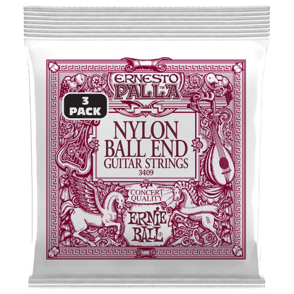 Ernie Ball 3409 Ernesto Palla Black and Gold Ball End Nylon Classical Guitar Strings 3 Pk - .28-.42
