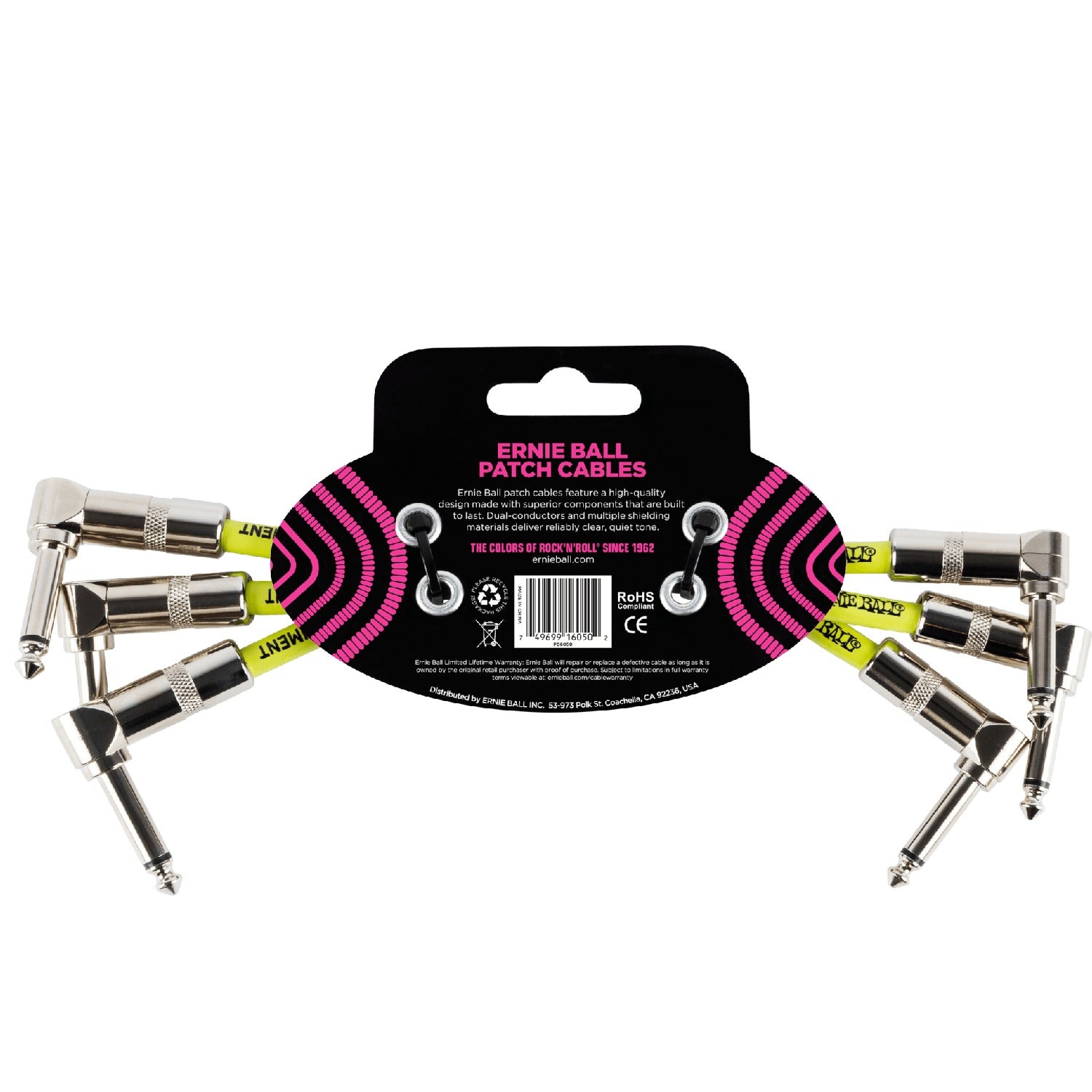 Ernie Ball 6050 6-Inch Angle-Angle Patch Cable - Pack of 3 - Black