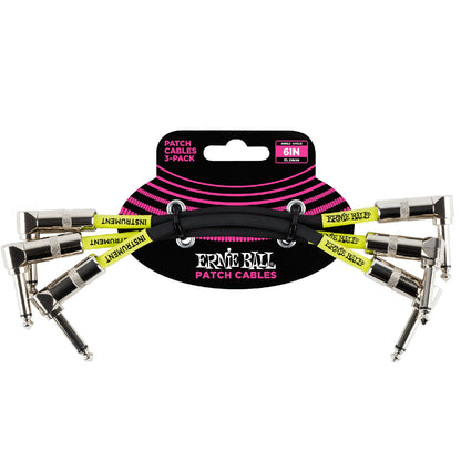 Ernie Ball 6050 6-Inch Angle-Angle Patch Cable - Pack of 3 - Black
