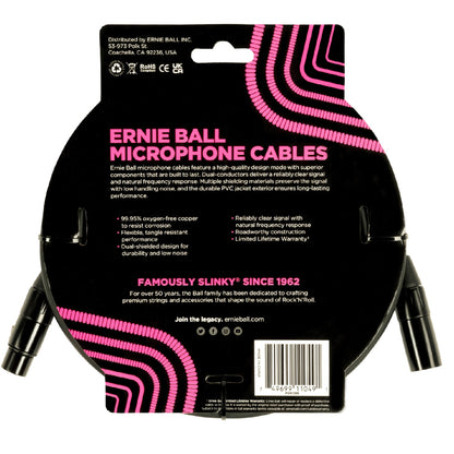 Ernie Ball 6388 20ft Male Female XLR Microphone Cable - Black
