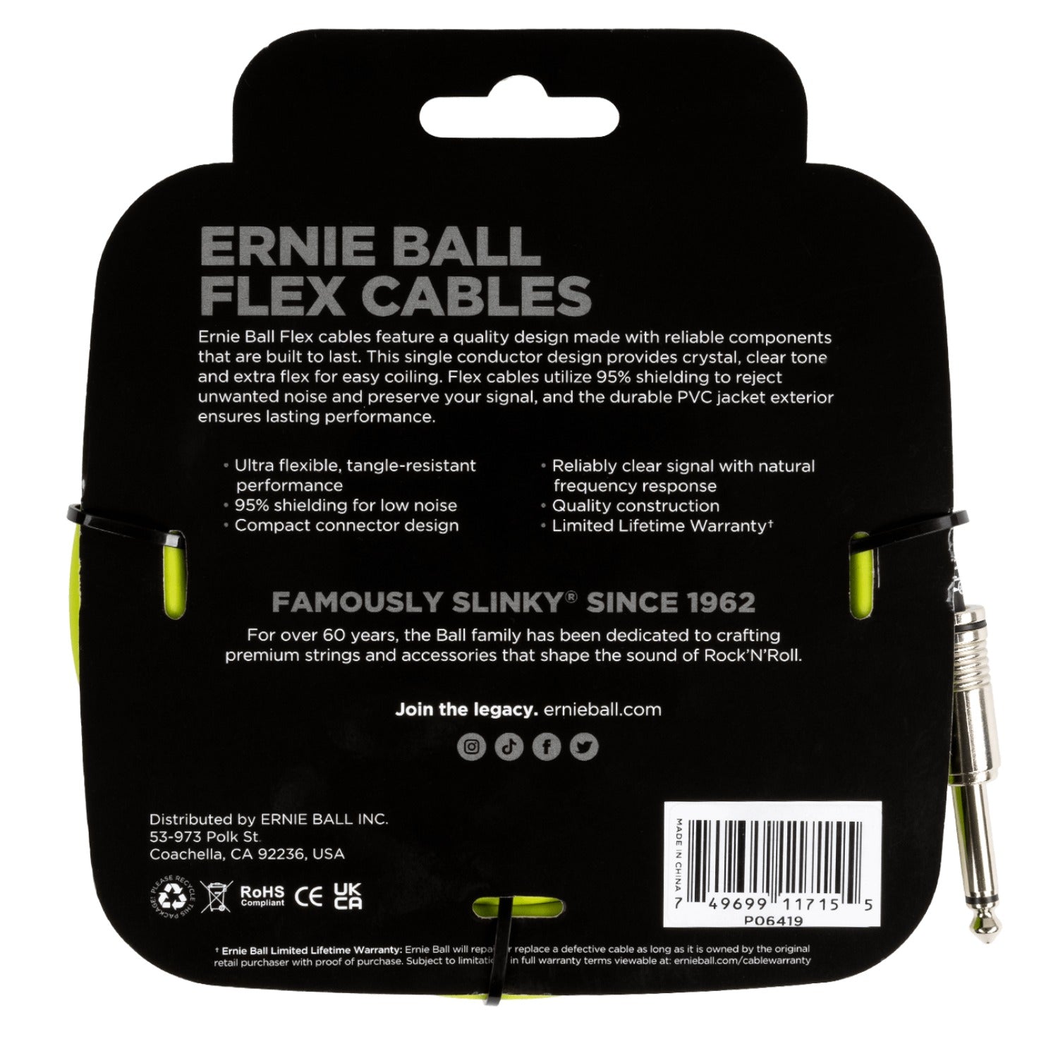 Ernie Ball 20ft Flex Straight Instrument Cable