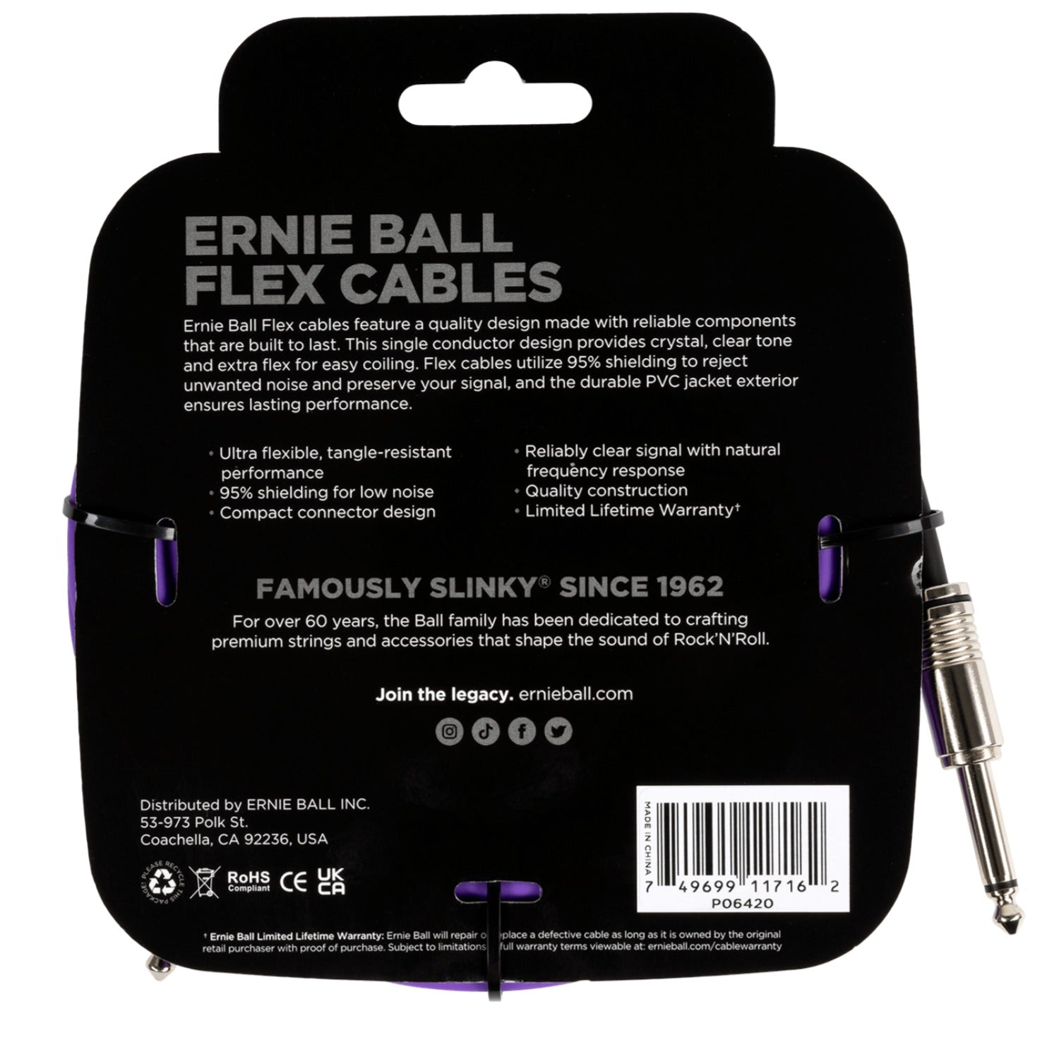 Ernie Ball 20ft Flex Straight Instrument Cable