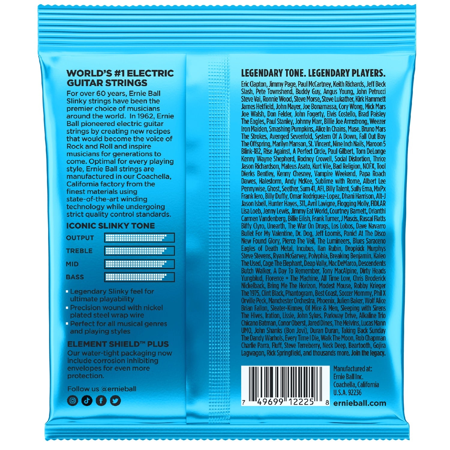 Ernie Ball 2225 Electric Guitar Strings Nickel Extra Slinky