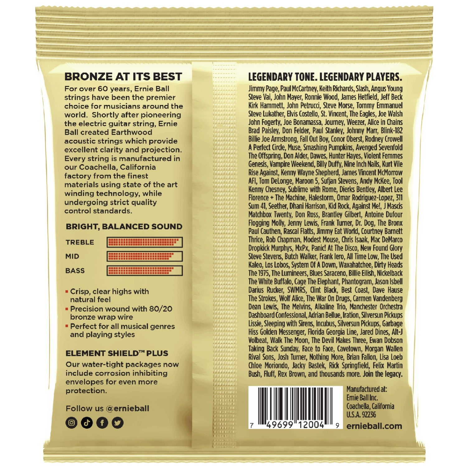 Ernie Ball 2004 Earthwood Acoustic Guitar Strings, 80/20 Bronze Light
