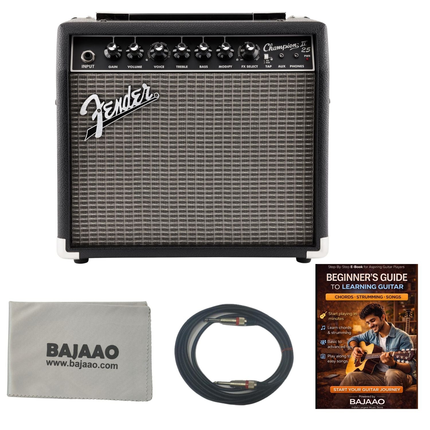 Fender Champion II 25W Combo Guitar Amplifier with Cable, Polishing Cloth & Ebook