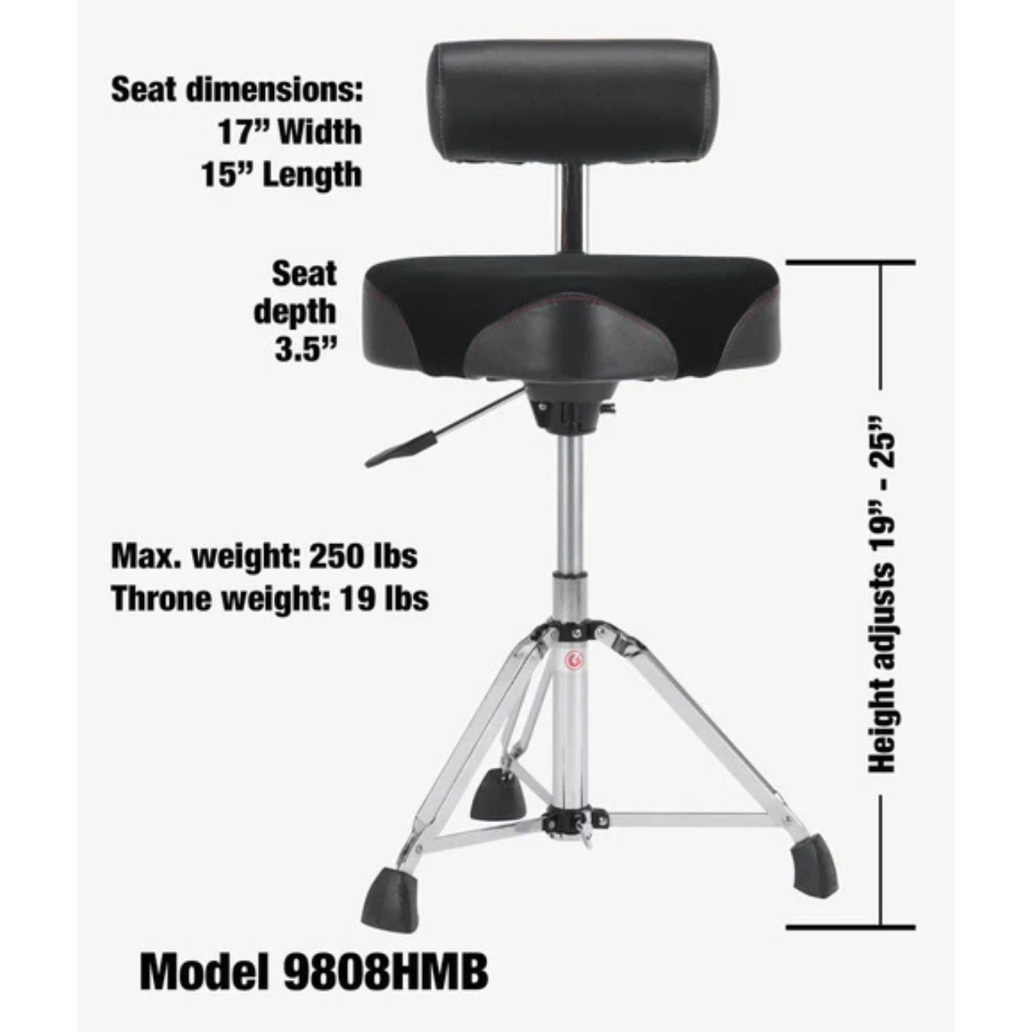 Gibraltar 9808HMB 16" Hydraulic Saddle Drum Throne
