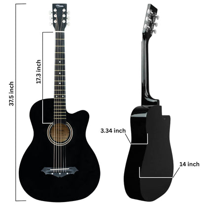 Henrix 38C 38 Inch Cutaway Acoustic Guitar with Dual Action Truss Rod, Gigbag, Picks, String Set, Strap, Cloth & Ebook