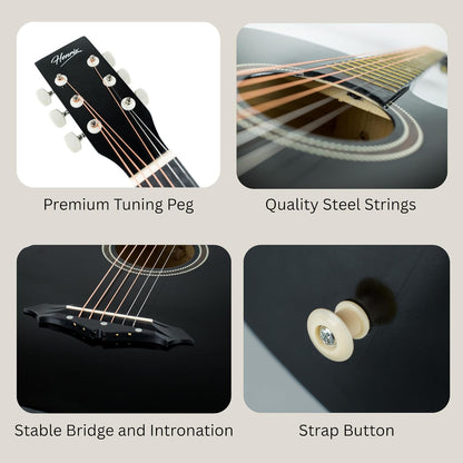 Henrix 38C 38 Inch Cutaway Acoustic Guitar with Dual Action Truss Rod, Gigbag, Picks, String Set, Strap, Cloth & Ebook