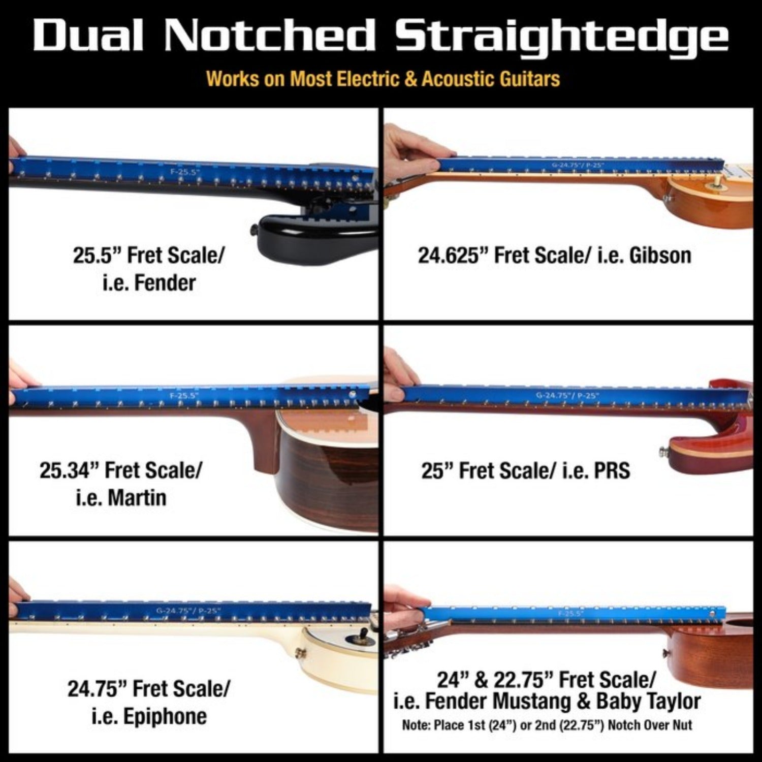 Music Nomad MN821 Tri-Beam 3 'n 1 Dual Notched Straightedge & Precision Straightedge