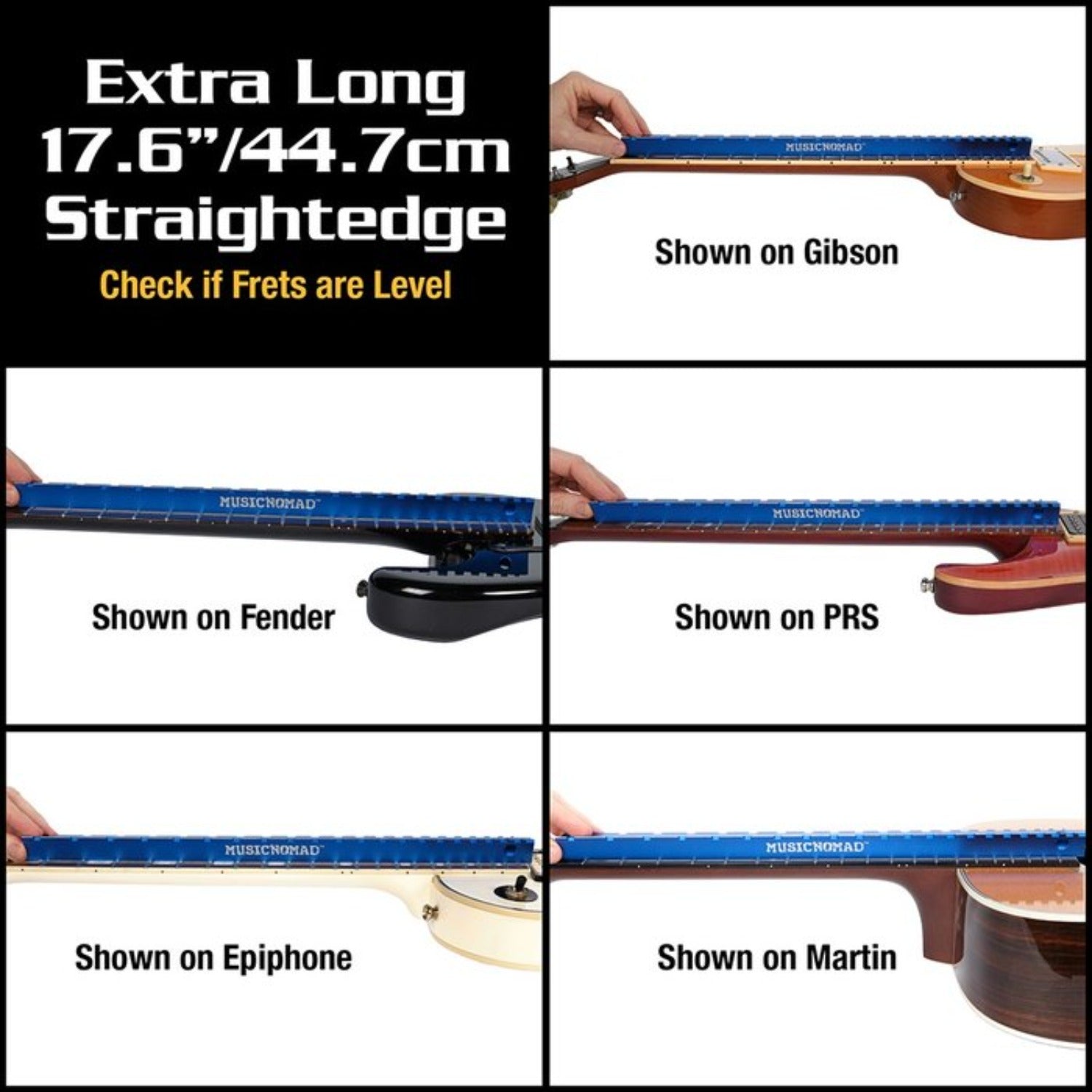 Music Nomad MN821 Tri-Beam 3 'n 1 Dual Notched Straightedge & Precision Straightedge