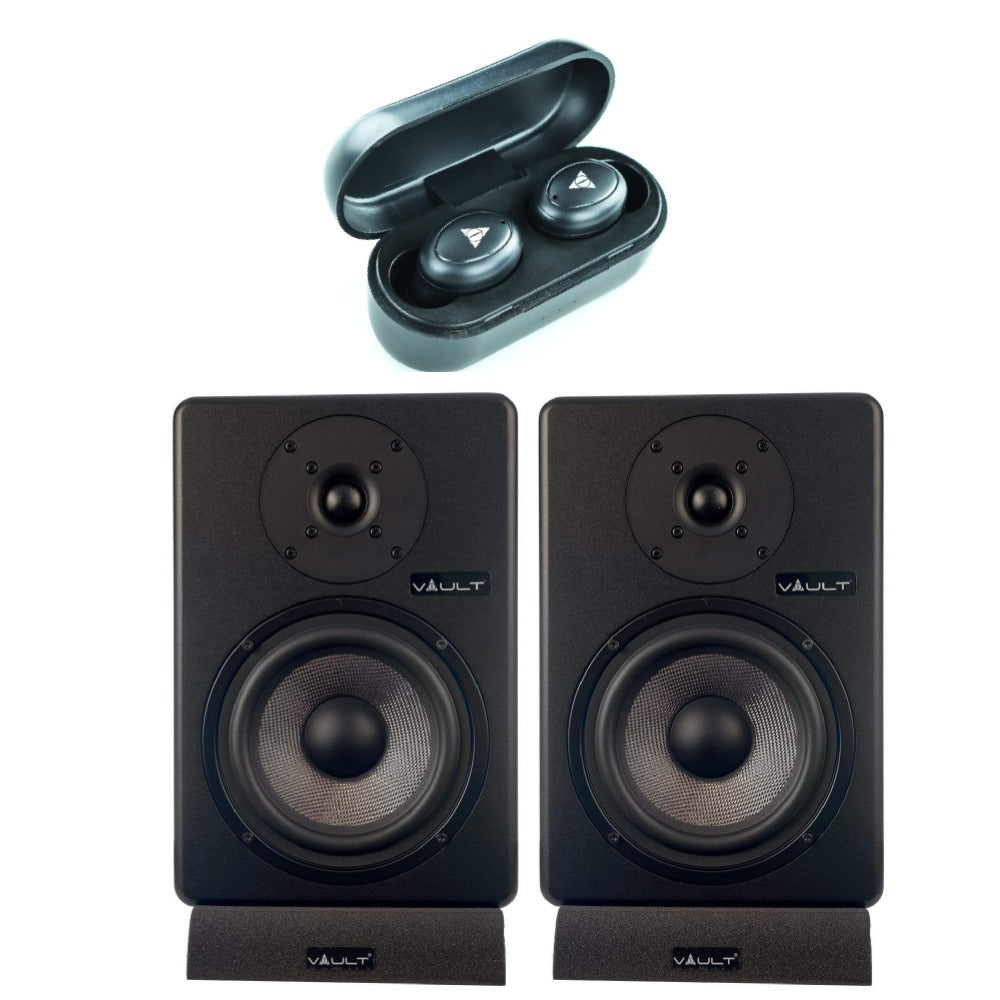 Vault C6 6" Powered Studio Monitors With Isolation Foam Pads - Pair with Vault Play True Wireless Earbuds