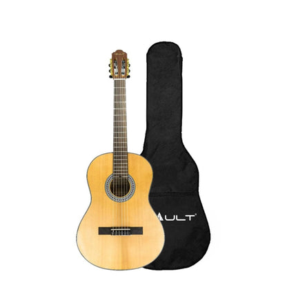vault classical guitars natural matte vault cl-40 4/4 size premium solid spruce-top classical guitar with gigbag   