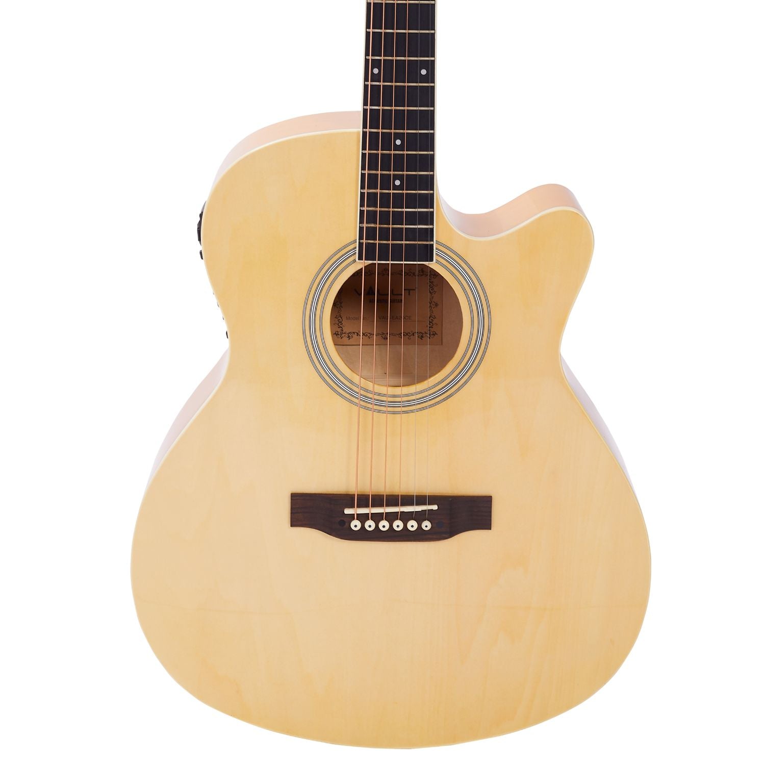 Vault EA20 Guitar Kit with Learn to Play Ebook, Bag, Strings, Straps, Picks, String winder & Polishing Cloth - 40 inch Cutaway Acoustic Guitar