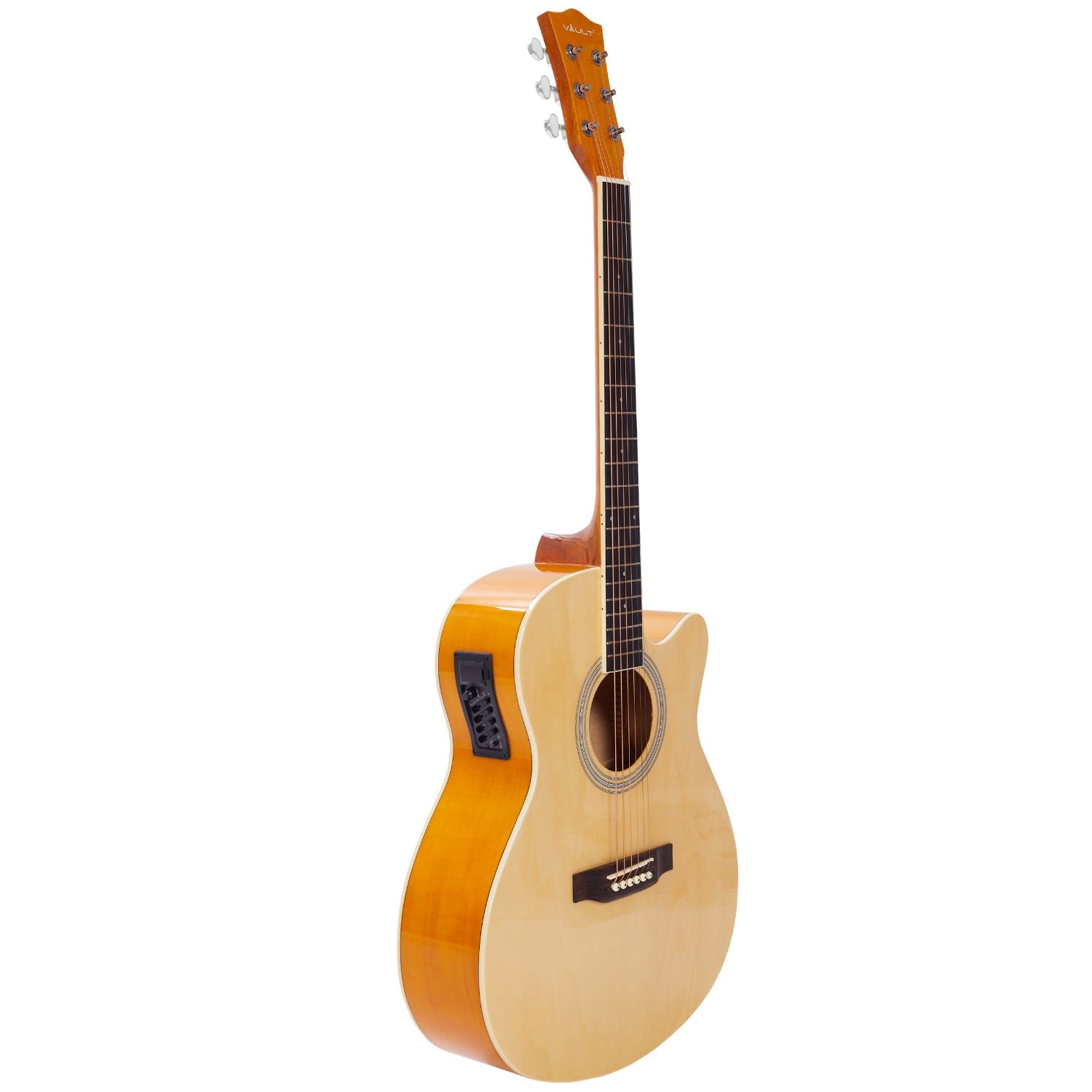 Vault EA20 Guitar Kit with Learn to Play Ebook, Bag, Strings, Straps, Picks, String winder & Polishing Cloth - 40 inch Cutaway Acoustic Guitar