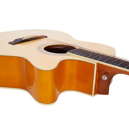 Vault EA20 Guitar Kit with Learn to Play Ebook, Bag, Strings, Straps, Picks, String winder & Polishing Cloth - 40 inch Cutaway Acoustic Guitar