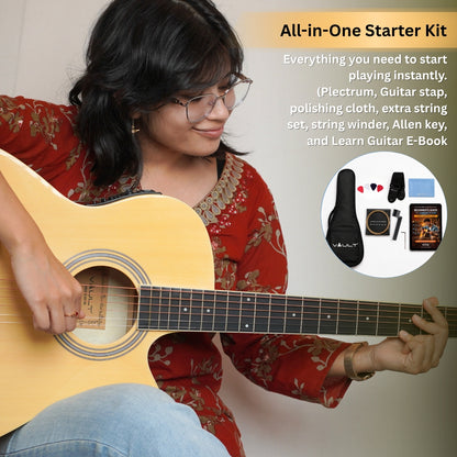 vault electro acoustic guitars pack vault ea20ce 40 inch cutaway electro acoustic guitar with bag, strings, straps, picks, string winder, polishing cloth & ebook      