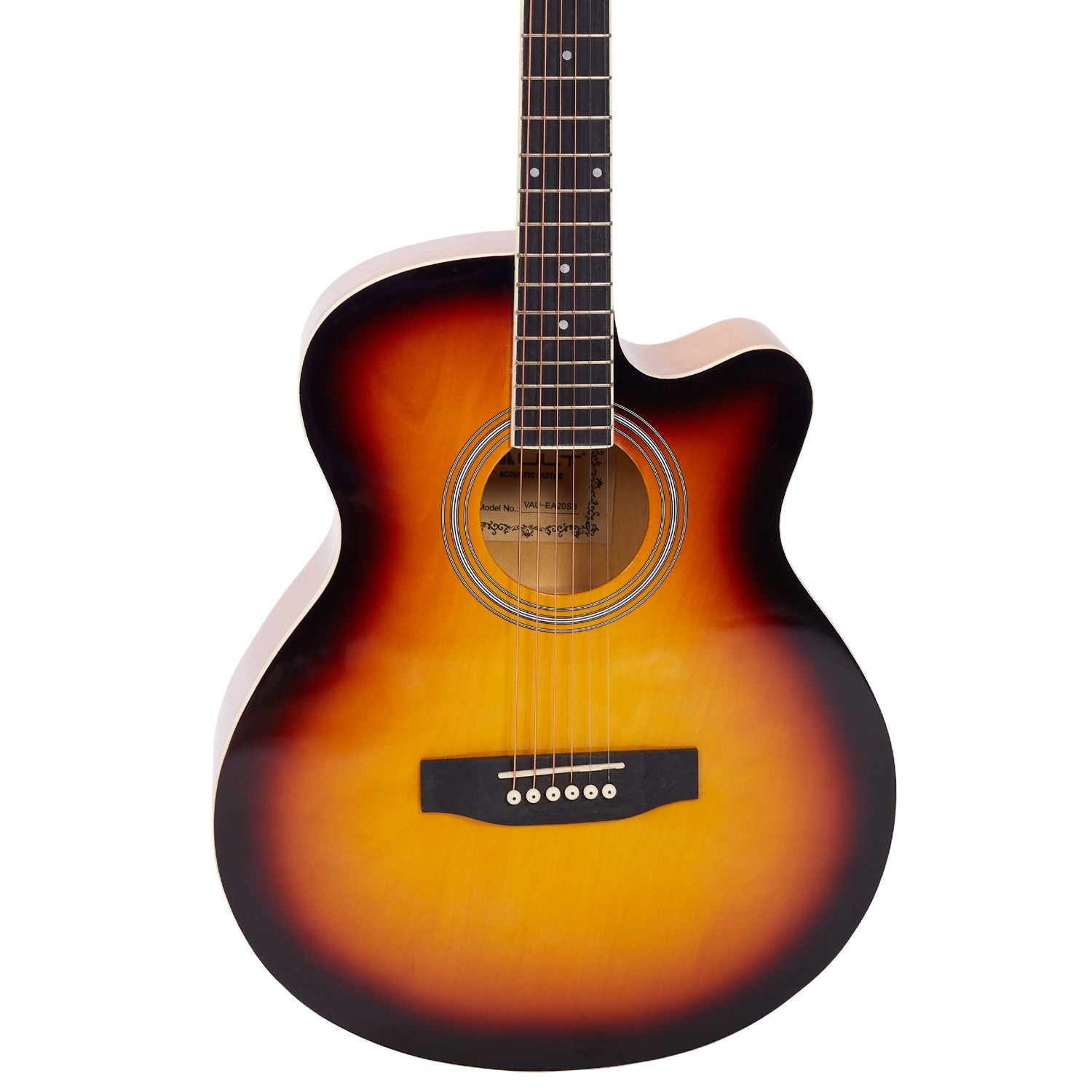 Vault EA20 Guitar Kit with Learn to Play Ebook, Bag, Strings, Straps, Picks, String winder & Polishing Cloth - 40 inch Cutaway Acoustic Guitar