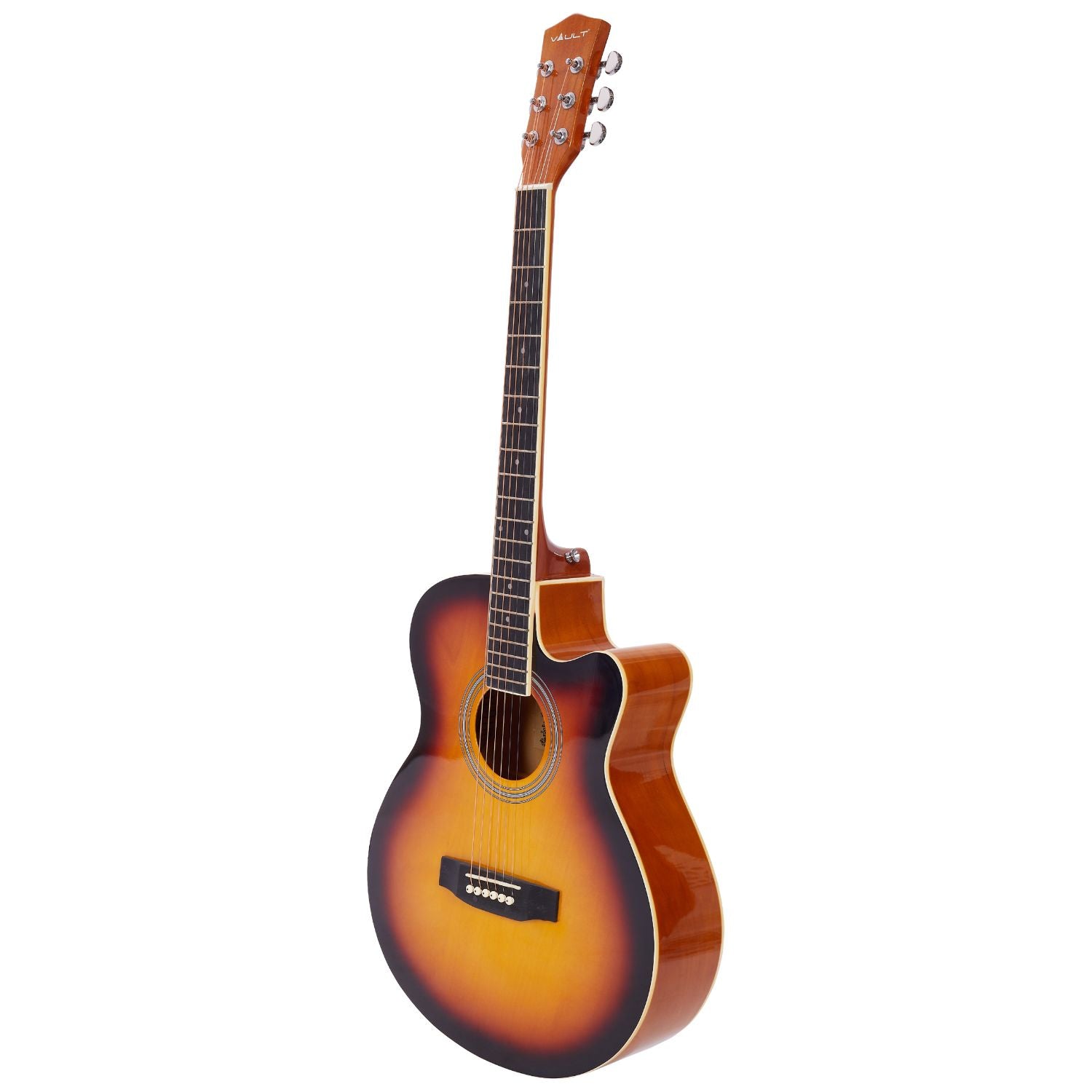 Vault EA20 Guitar Kit with Learn to Play Ebook, Bag, Strings, Straps, Picks, String winder & Polishing Cloth - 40 inch Cutaway Acoustic Guitar