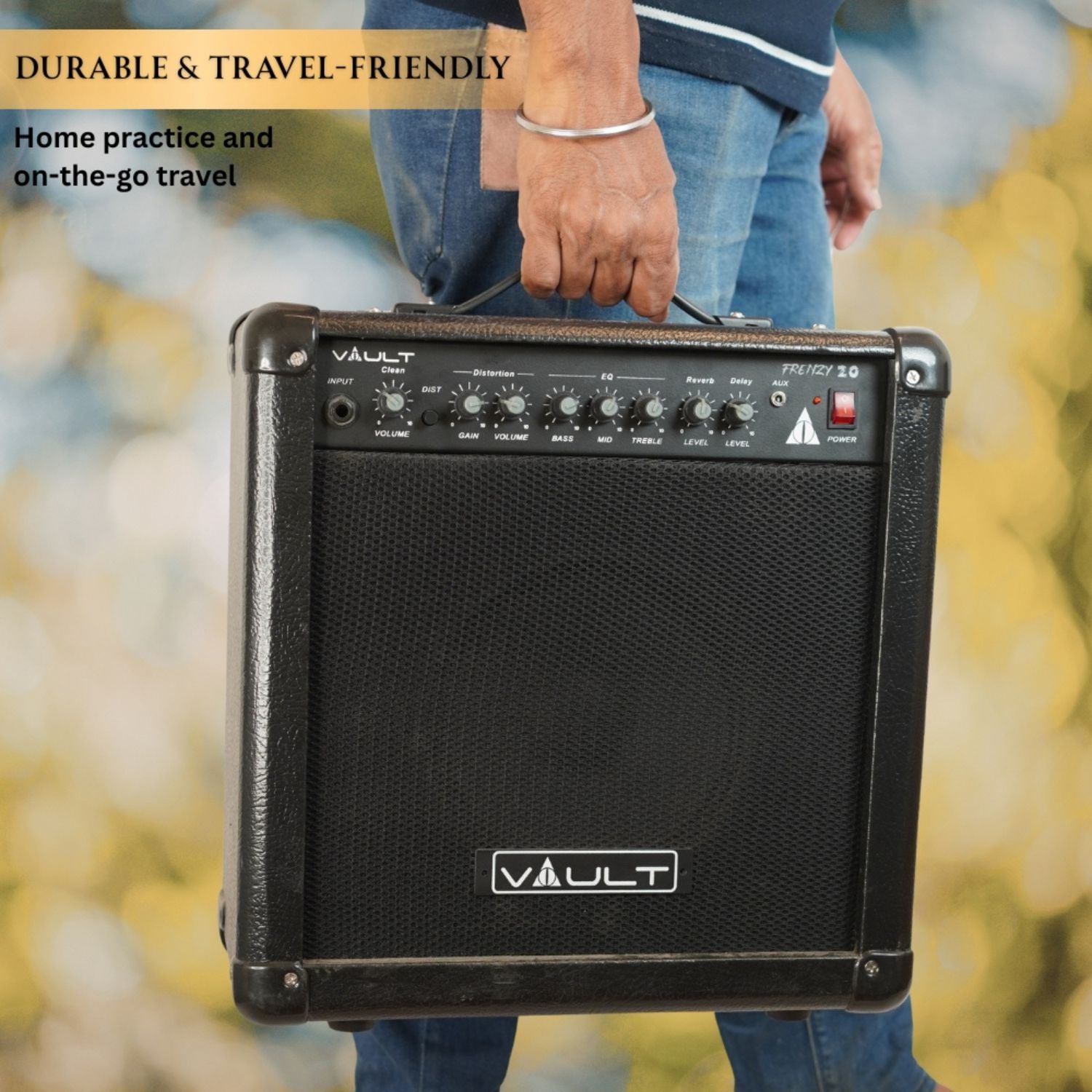 Vault Frenzy 20 Watt Combo Guitar Amplifier with Analog Distortion, Reverb & Delay All Playable Together