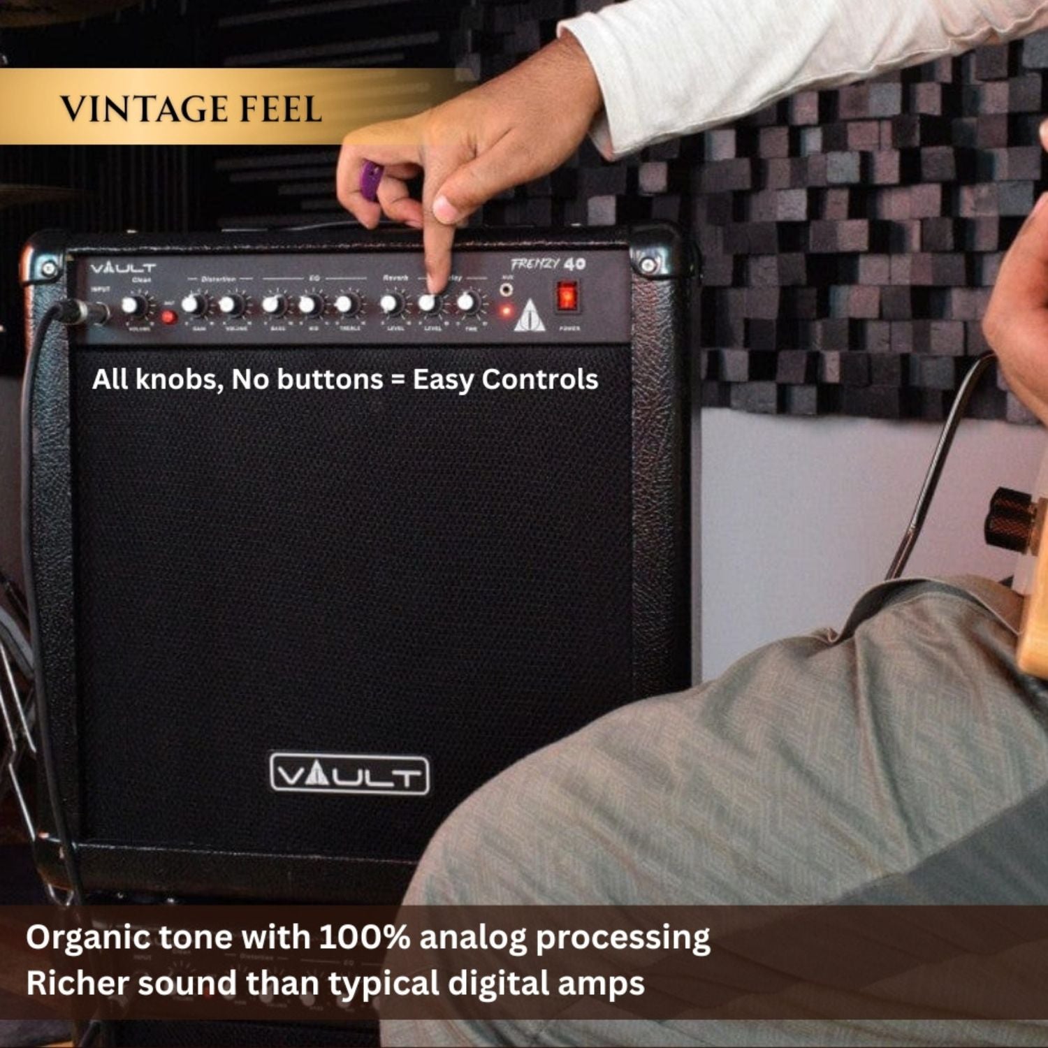 Vault Frenzy 40 Watt Combo Guitar Amplifier with Analog Distortion, Reverb & Delay All Playable Together