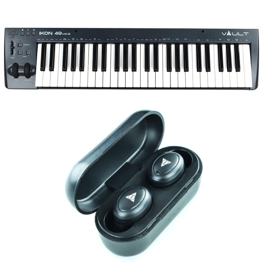 Vault Ikon MK2 49 Key Velocity Sensitive Midi Keyboard with Bitwig 8-Track Bundle with Vault Play True Wireless Earbuds