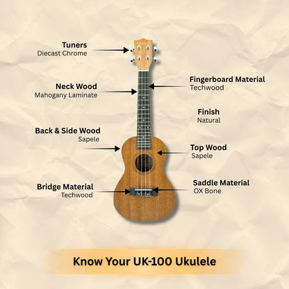 Vault UK-100C 24 inch Arched Back Concert Ukulele With Gig Bag