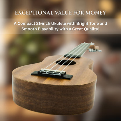 Vault UK-100S 21 inch Arched Back Soprano Ukulele With Gig Bag & Ebook