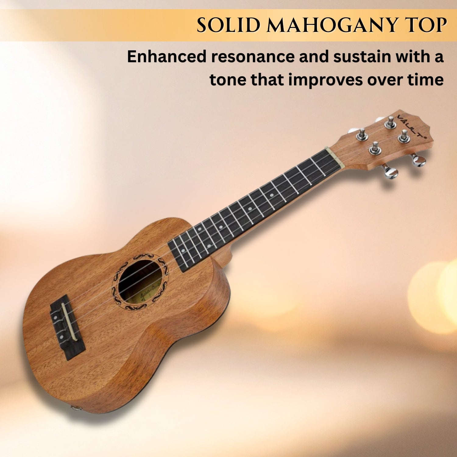 Vault UK-2000S 21-Inch Solid Mahogany Top Premium Soprano Ukulele With Gigbag