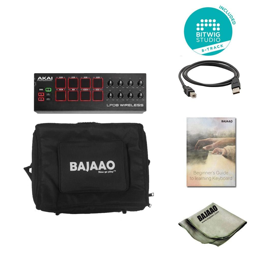 akai midi interfaces akai lpd8 wireless laptop pad midi interface controller with bitwig software, polishing cloth & ebook