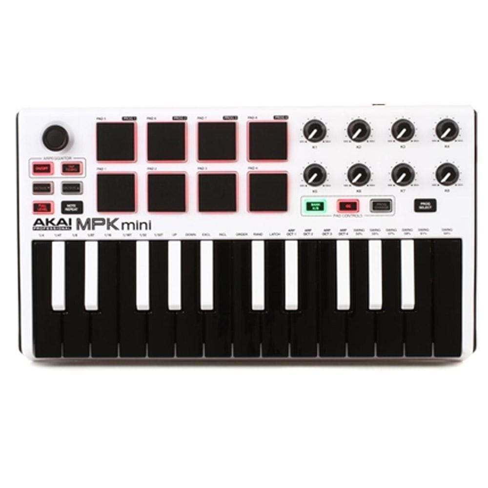 akai midi keyboards akai mpk mini mkii compact midi keyboard and pad midi controller with polishing cloth, gigbag & ebook    #color_white