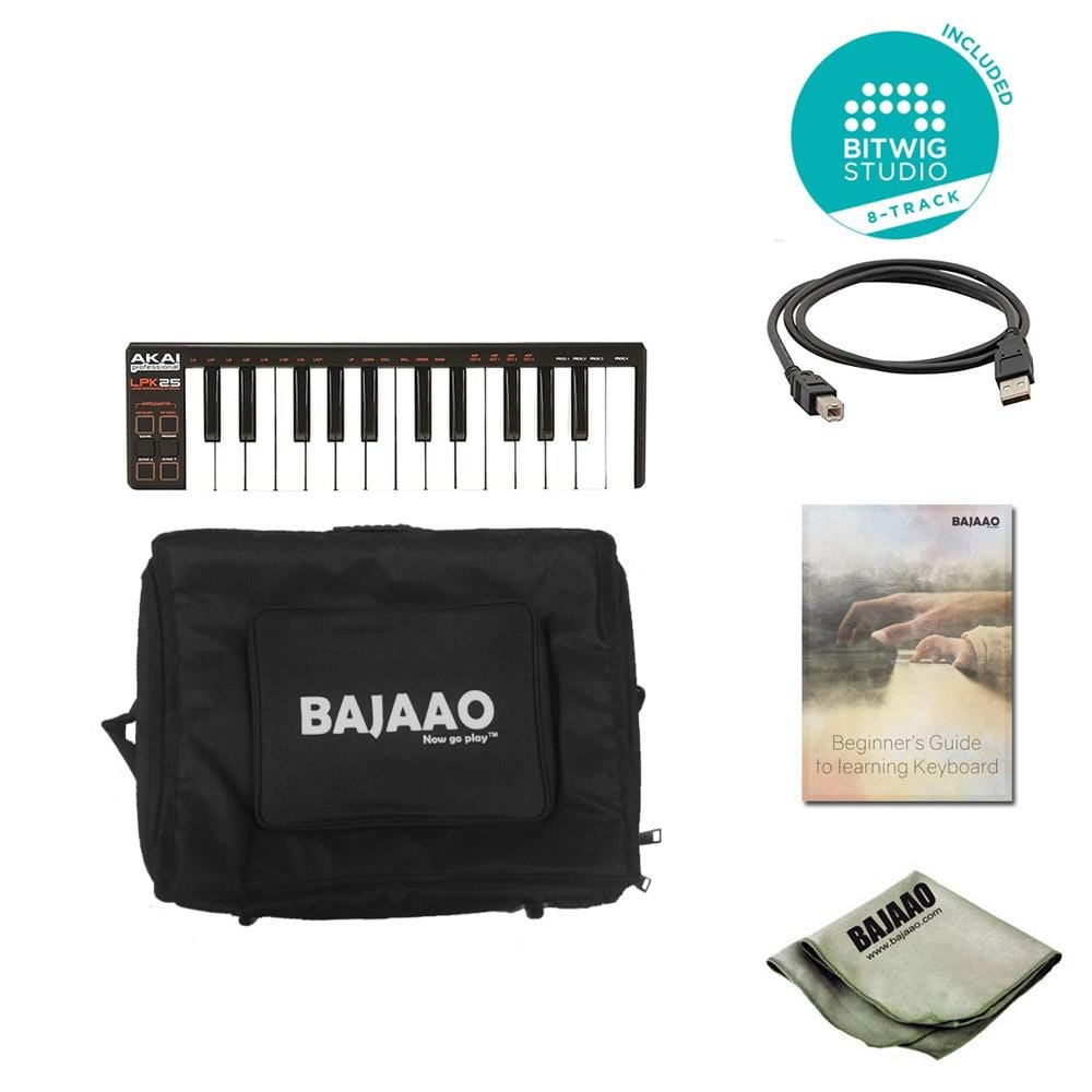 akai midi keyboards akai professional lpk25 laptop performance midi keyboard with btwig software, polishing cloth, gigbag & ebook