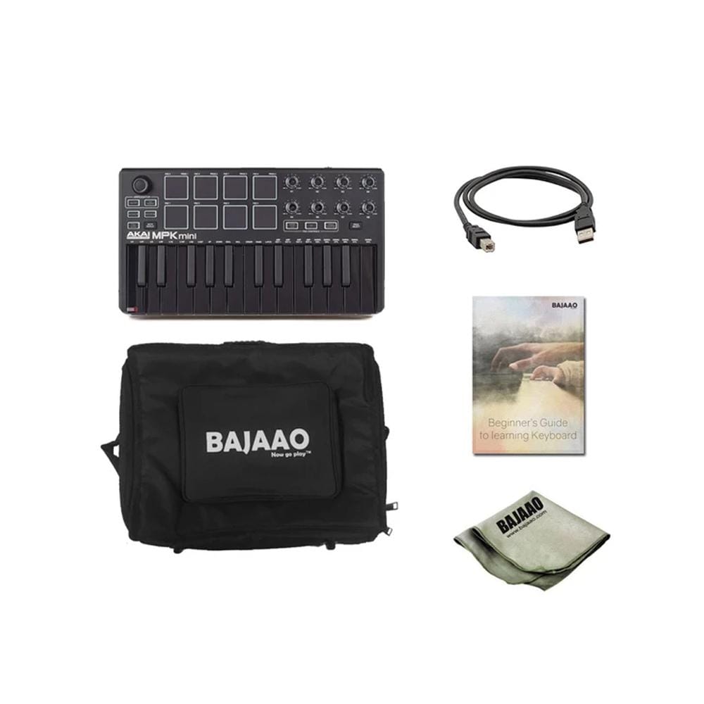 akai midi keyboards limited black akai mpk mini mkii compact midi keyboard and pad midi controller with polishing cloth, gigbag & ebook    
