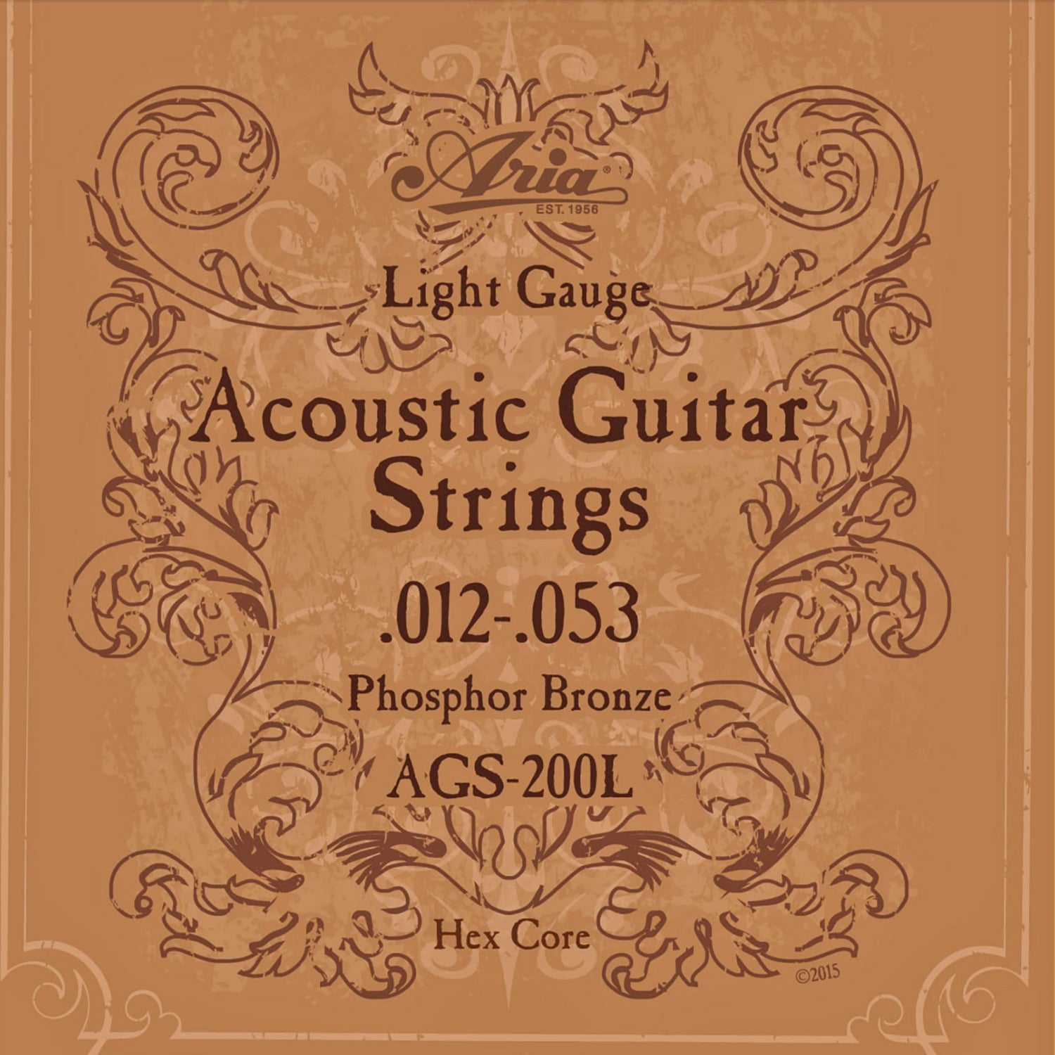 Aria Acoustic Guitar Strings Light Gauge - 12-53 Aria AGS-200 Phosphor Bronze Acoustic Guitar String