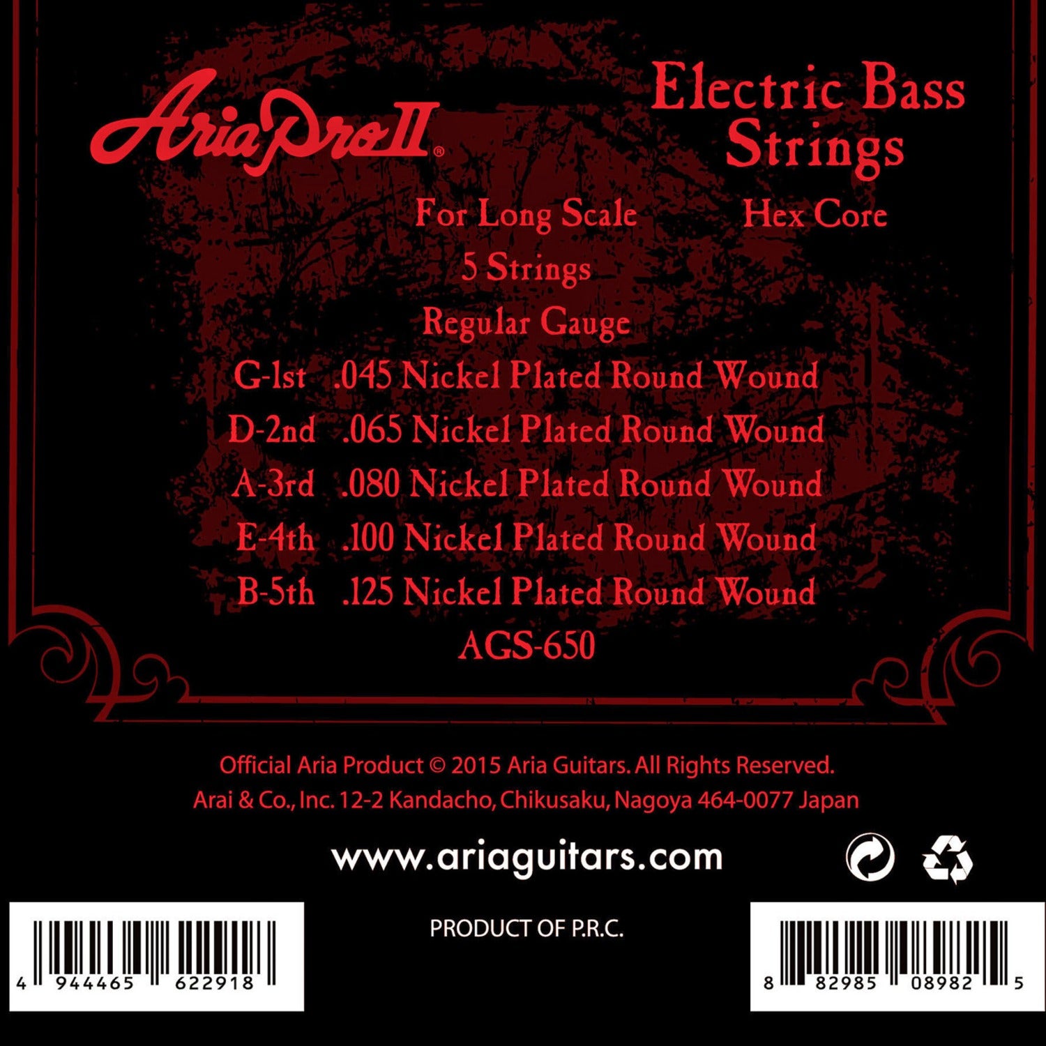Aria Bass Guitar Strings Aria AGS Nickel Plated Round Wound Bass Guitar String