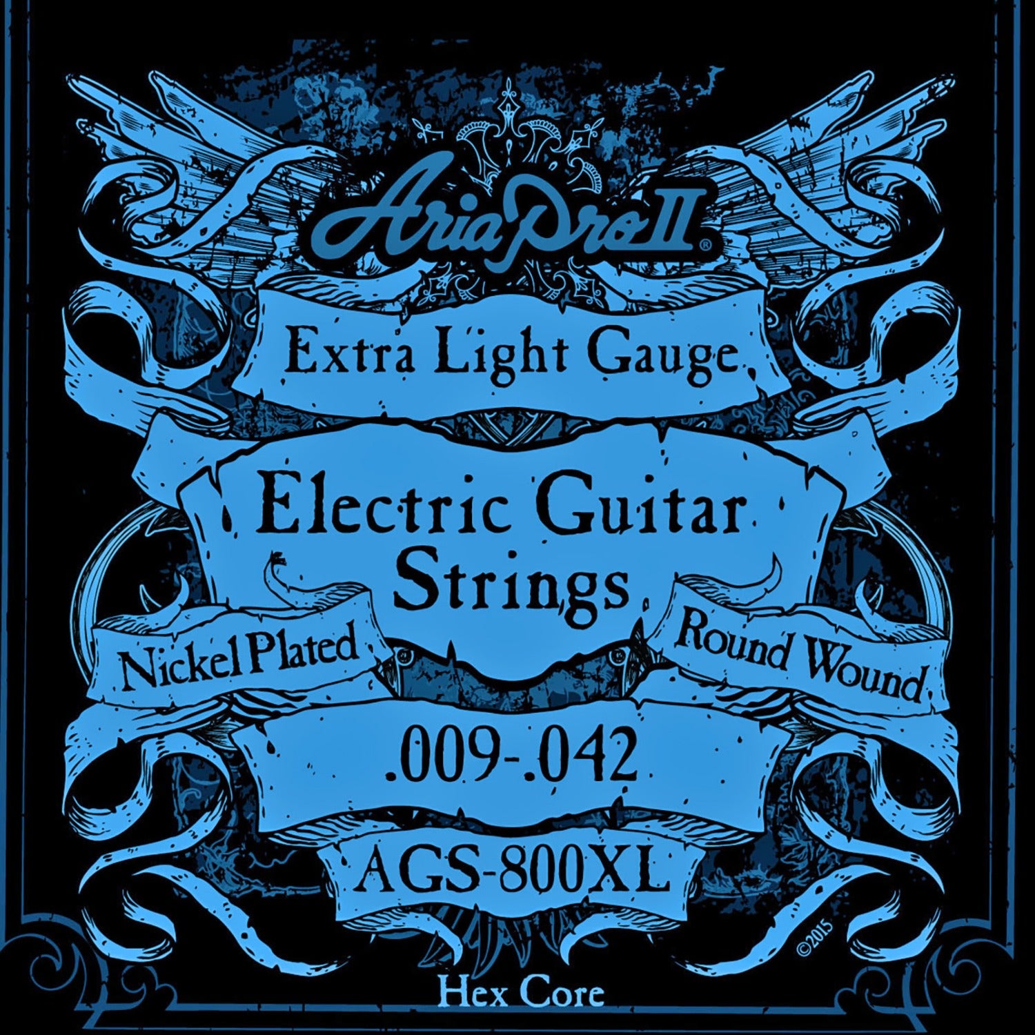 Aria Electric Guitar Strings Extra Light Gauge - 9-42 Aria AGS-800 Nickel Plated Round Wound Electric Guitar String