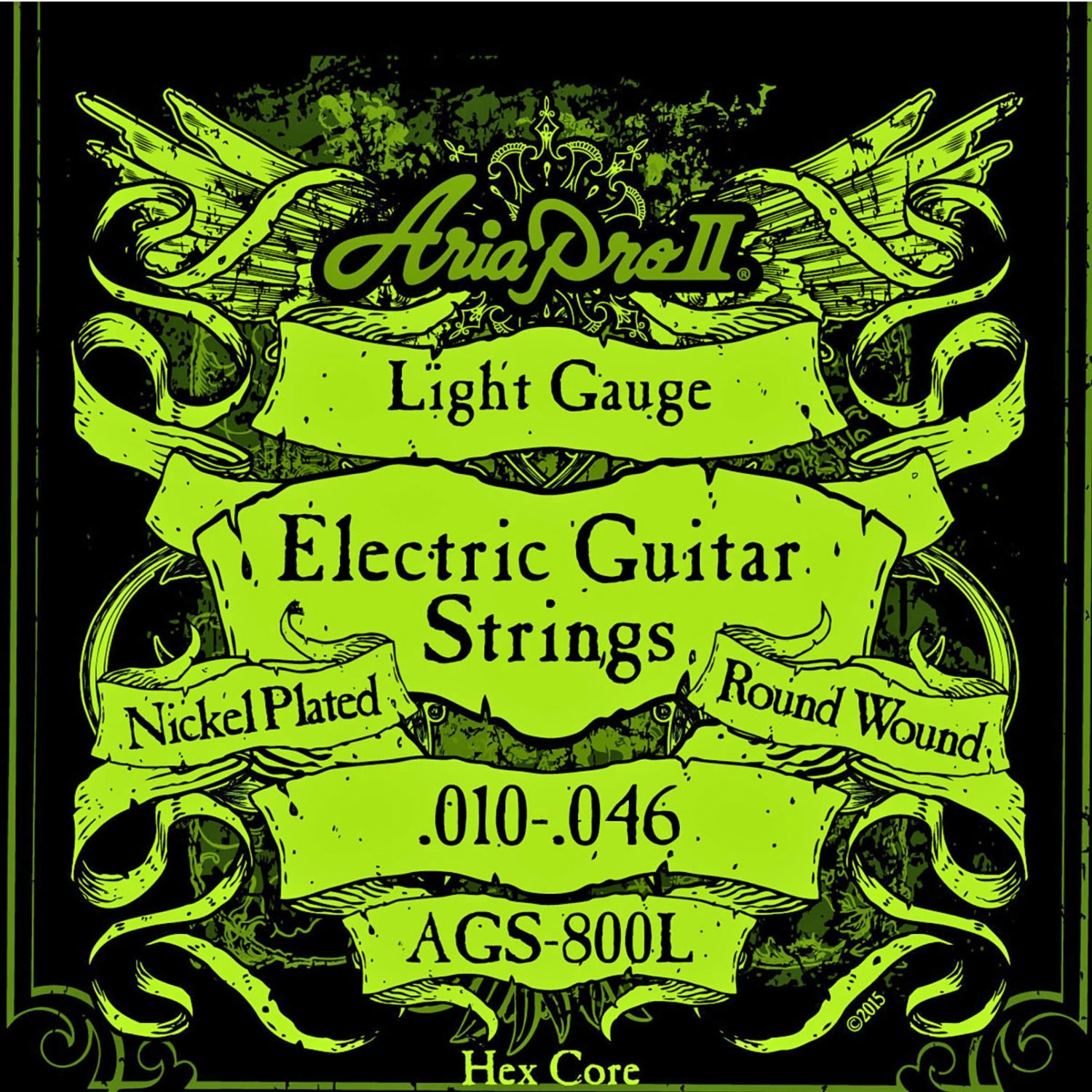 Aria Electric Guitar Strings Light Gauge - 10-46 Aria AGS-800 Nickel Plated Round Wound Electric Guitar String