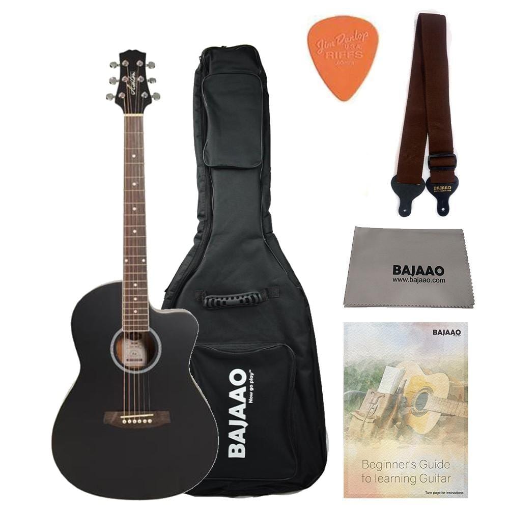 Ashton Acoustic Guitar Bundles BUNDLE / Black Matte Ashton D10C 39-inch Cutaway Acoustic Guitar with Gigbag, Picks, Strap, Cloth & Ebook