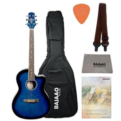 Ashton Acoustic Guitar Bundles BUNDLE / Transparent Blue Burst Gloss Ashton D10C 39-inch Cutaway Acoustic Guitar with Gigbag, Picks, Strap, Cloth & Ebook
