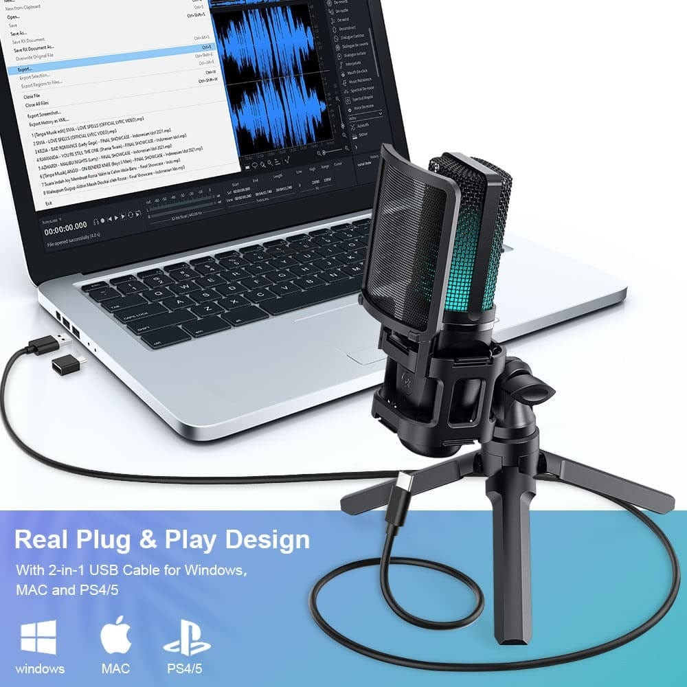 audio array condenser microphones audio array am-c32 rgb usb condenser microphone with tripod pop filter and shock mount