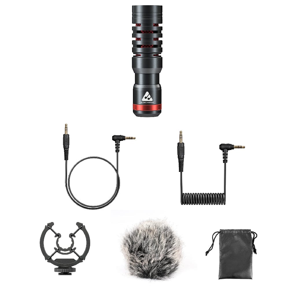 Audio Array Condenser Microphones Black Audio Array AM-C14 Omnidirectional Condenser Shotgun Microphone with 3.5mm Connector with Battery for DSLR & Smartphone