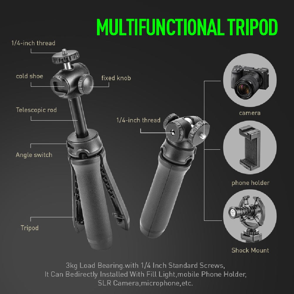 audio array condenser microphones black audio array am-c18 omnidirectional condenser shotgun microphone kit with 3.5mm connector with led & tripod for smartphone   