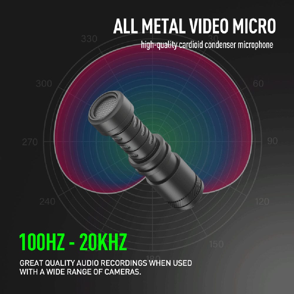 audio array condenser microphones black audio array am-c18 omnidirectional condenser shotgun microphone kit with 3.5mm connector with led & tripod for smartphone   