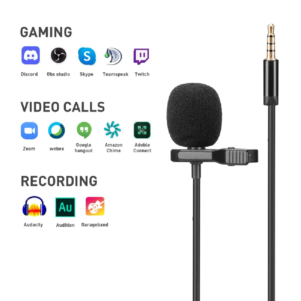 audio array lavalier microphones black audio array am-c16 single head condenser lavalier lapel mic with 3.5mm connector   