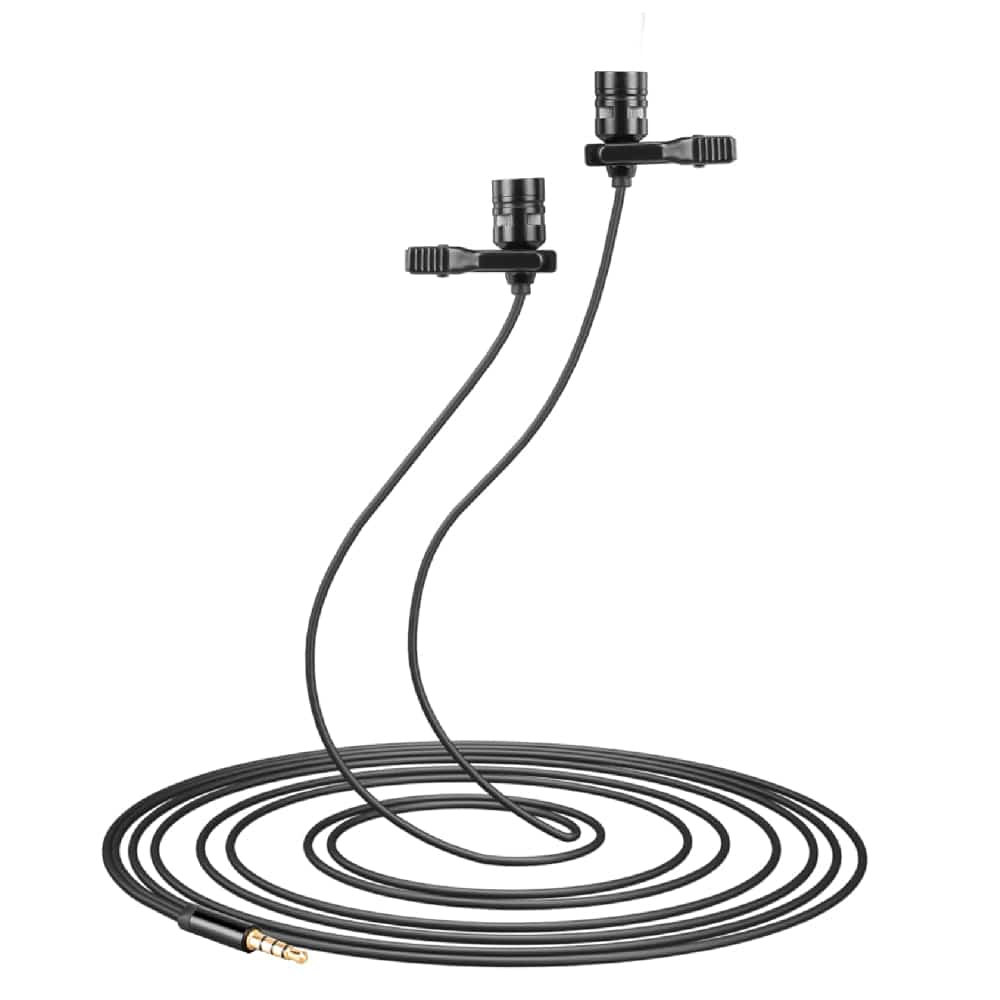 audio array lavalier microphones black audio array am-c17 dual head condenser lavalier lapel mic with 3.5mm connector   