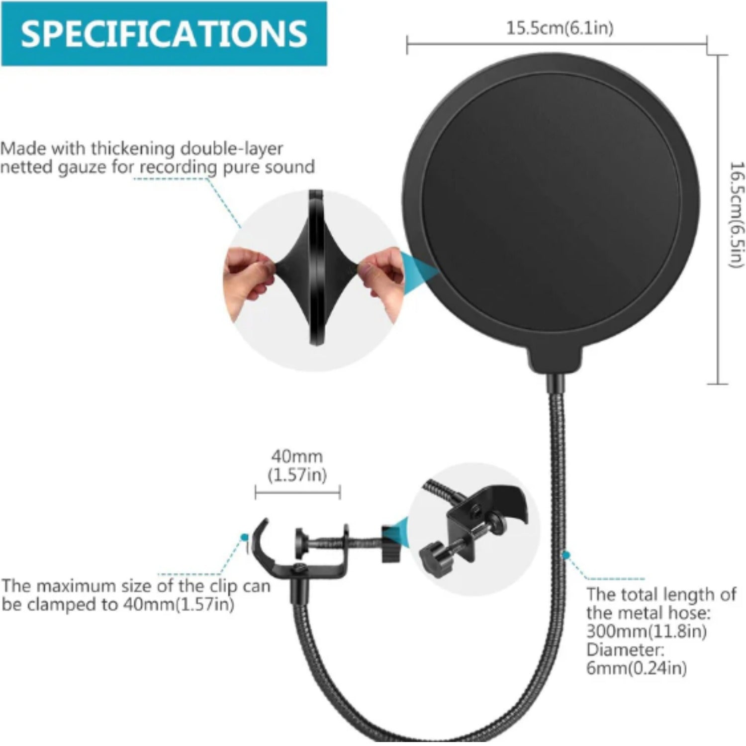 Audio Array Pop Filters Audio Array AA-03 Double Layer Professional Pop Filter