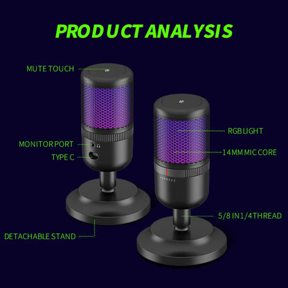 audio array usb microphones black audio array am-c22 anti interference metal tube rgb usb microphone   